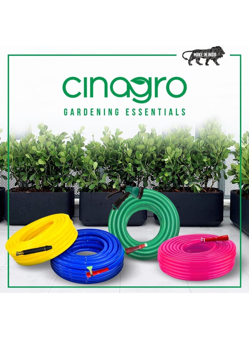 CINAGRO خرطوم مياه حديقة 20 متر 1/2 بوصة PVC ثقيل مع مسدس رش ومحول صنبور و3 مشابك – لي مرن ومتين للري وغسيل السيارات (65.6 قدم، أزرق) - Image 3